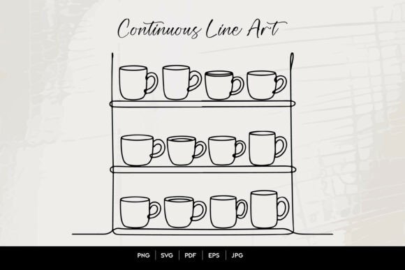 Coffee Cups Shelf Line Art: A Versatile Graphics Asset for Crafts