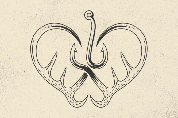 Fishing Hook Antler Heart SVG for Local Crafts & Graphics