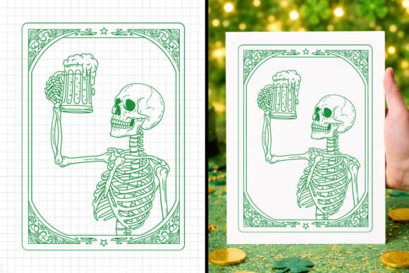 St Patricks Skeleton Beer Tarot Card SVG for Creative Graphics