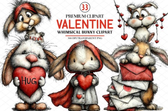 Whimsical Valentine Bunny Clipart for Creative Graphics